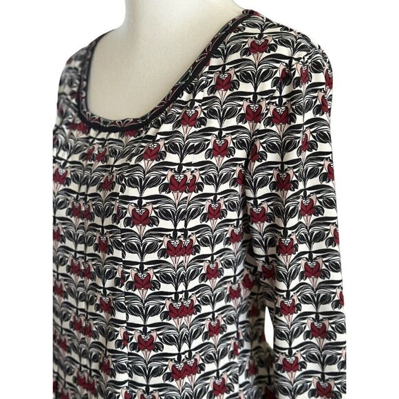 Max Studio Black Red White Floral Round Neck 3/4Sleeve Pleated Pullover Dress XS - Picture 7 of 10